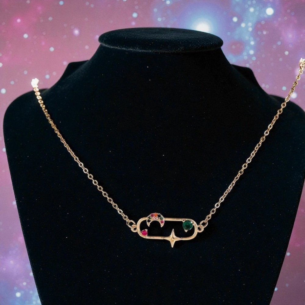18k Gold Plated Galaxy Mulicoloured CZ Necklace. New. - Picture 5 of 12